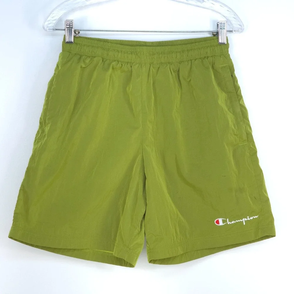Champion Vintage 90s Swim Trunks Men Medium Green Mesh Lined Nylon Shorts Summer